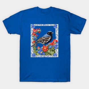 A Lark Bunting Surrounded by Colorado Blue Columbine Border Cut Out T-Shirt